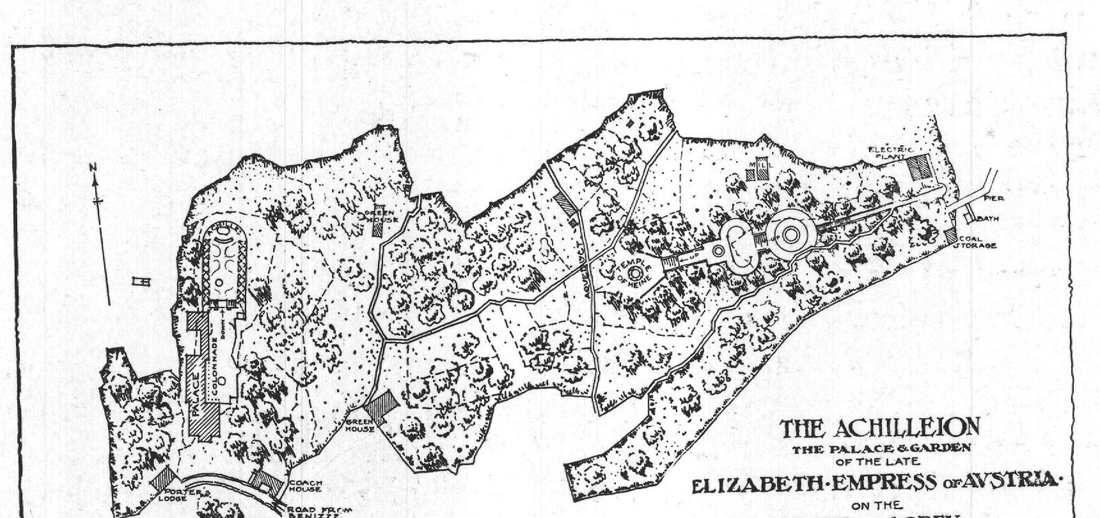 Plan of the Achilleion and Grounds. Especially drawn for House and Garden from official surveys in the possession of the Austrian Government