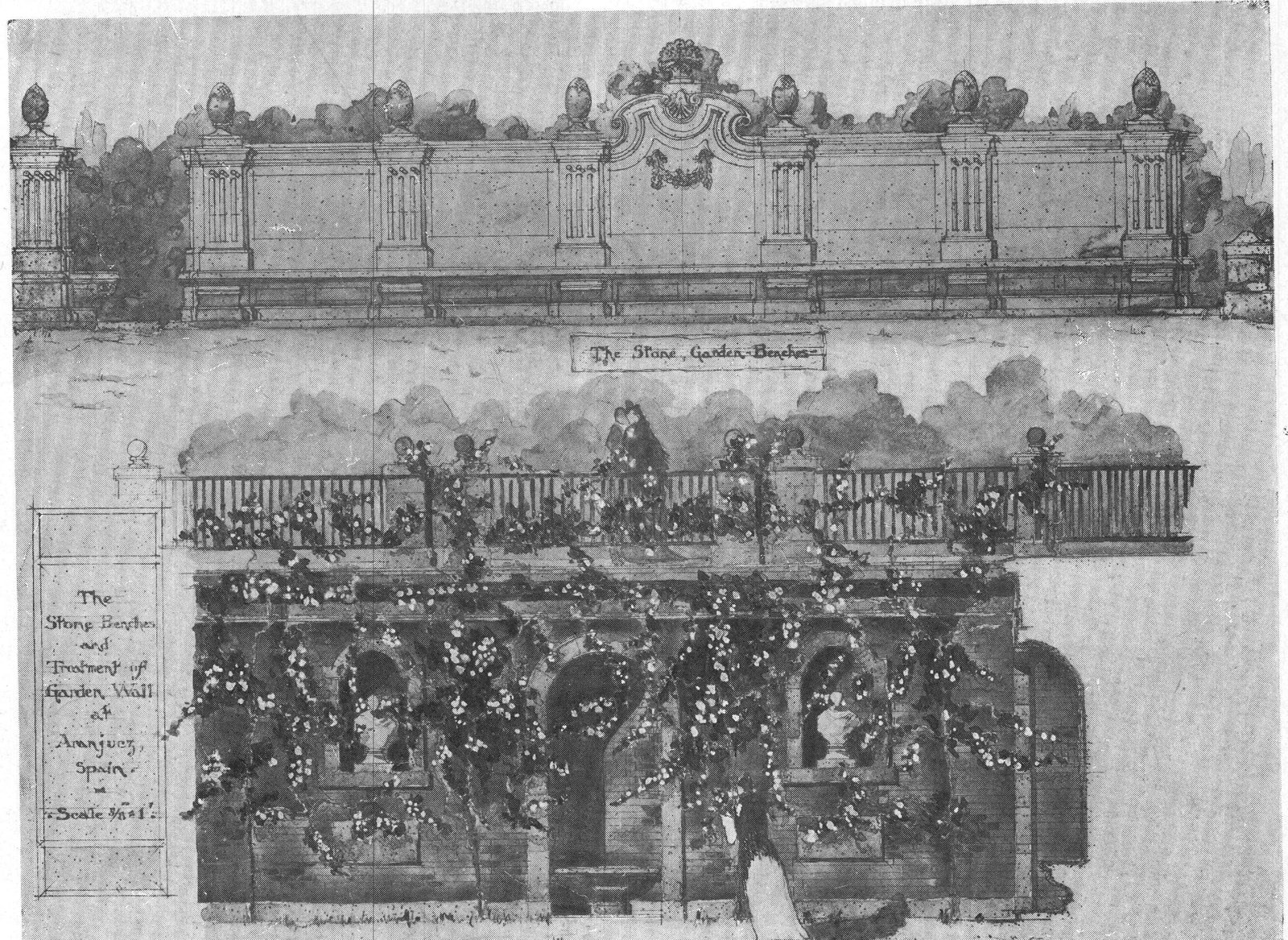 Stone Benches and Treatment of Garden Wall at Aranjuez