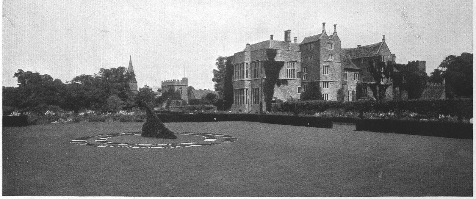 Broughton Castle from the Southwest Showing Gardens and Sun-Dial