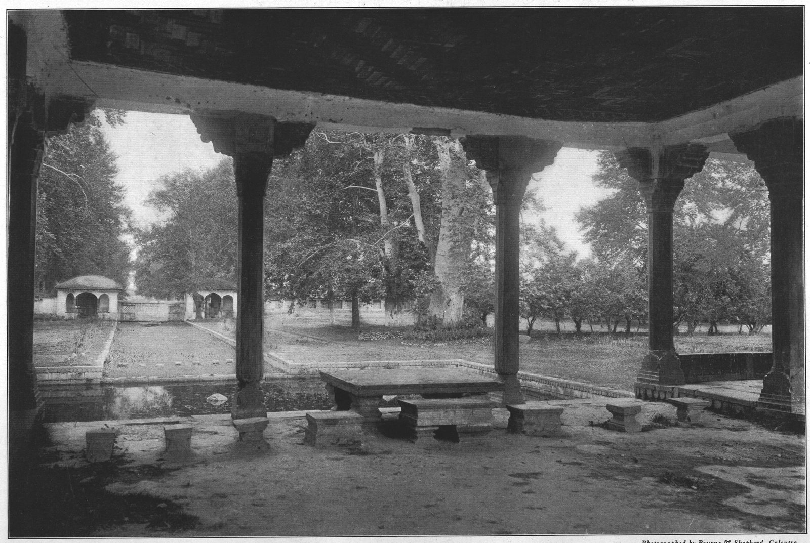 The Shahlimar Gardens — The Lower Pavilion. Photographed by Bourne & Shepherd, Calcutta