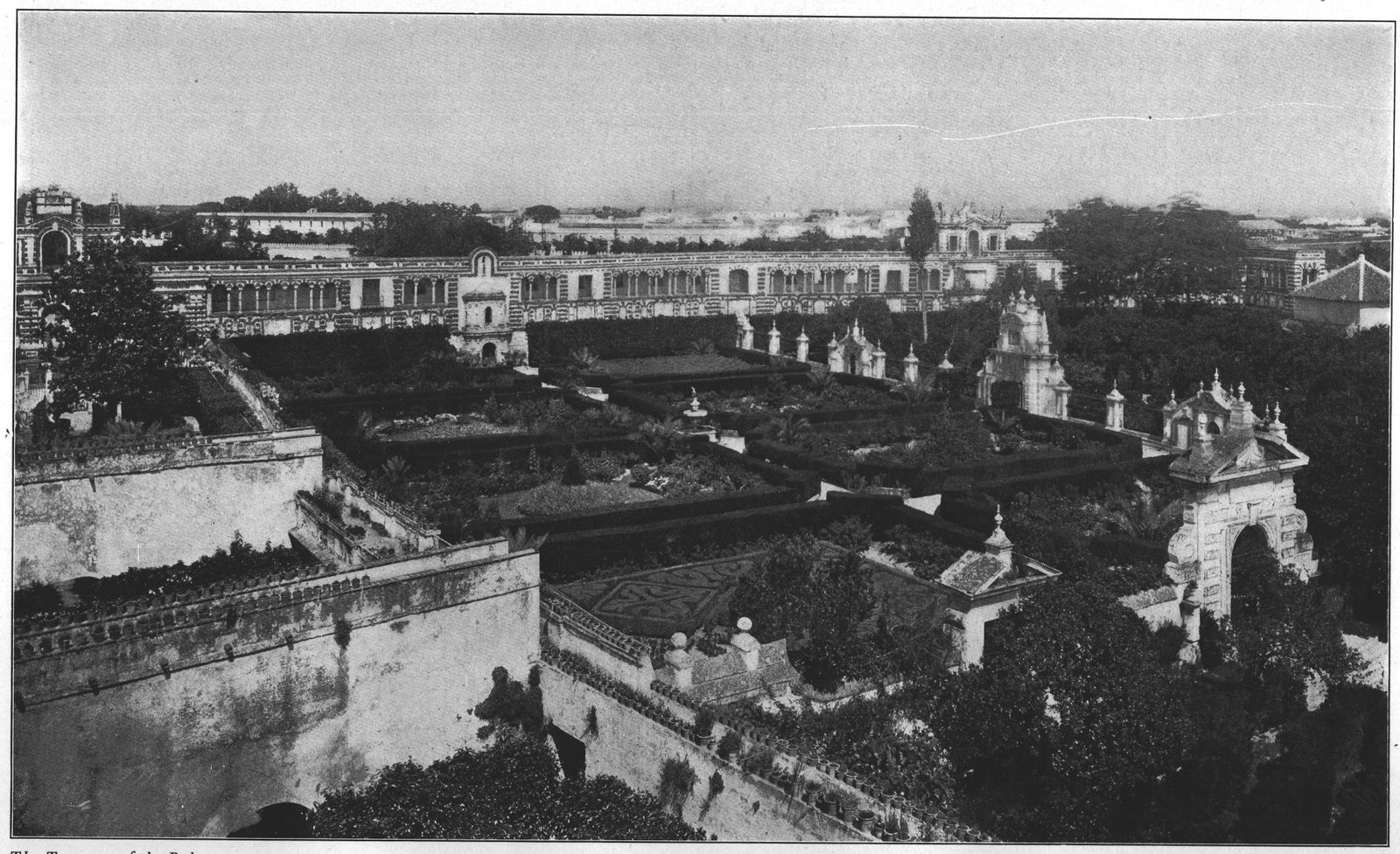 The Gardens of the Alcázar from the West — The Terraces of the Palace; The Gallery of Pedro the Cruel; The Labyrinth and Pavilion of Charles V.