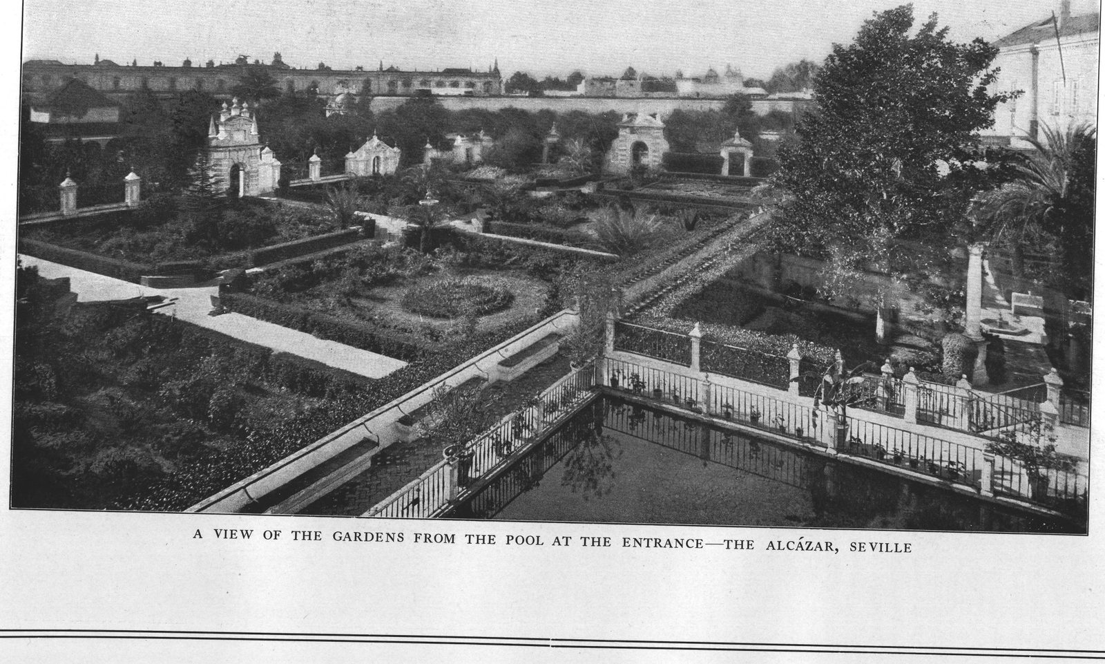 A View of the Gardens from the Pool at the Entrance — The Alcázar, Seville
